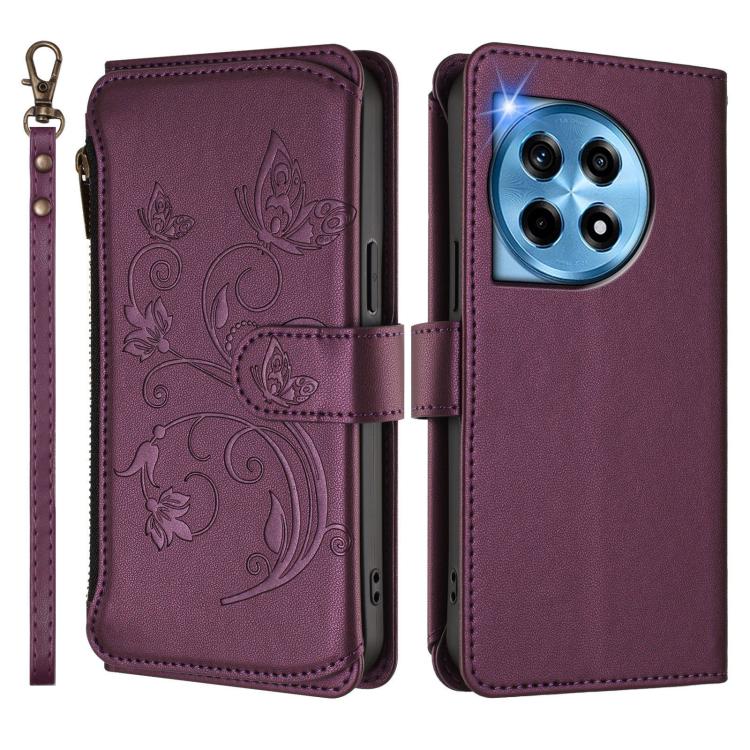 For OnePlus 12 5G Butterfly Love Flower Multi-card Zipper Wallet Leather Phone Case