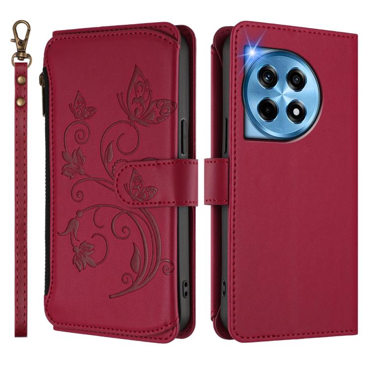 For OnePlus 12 5G Butterfly Love Flower Multi-card Zipper Wallet Leather Phone Case
