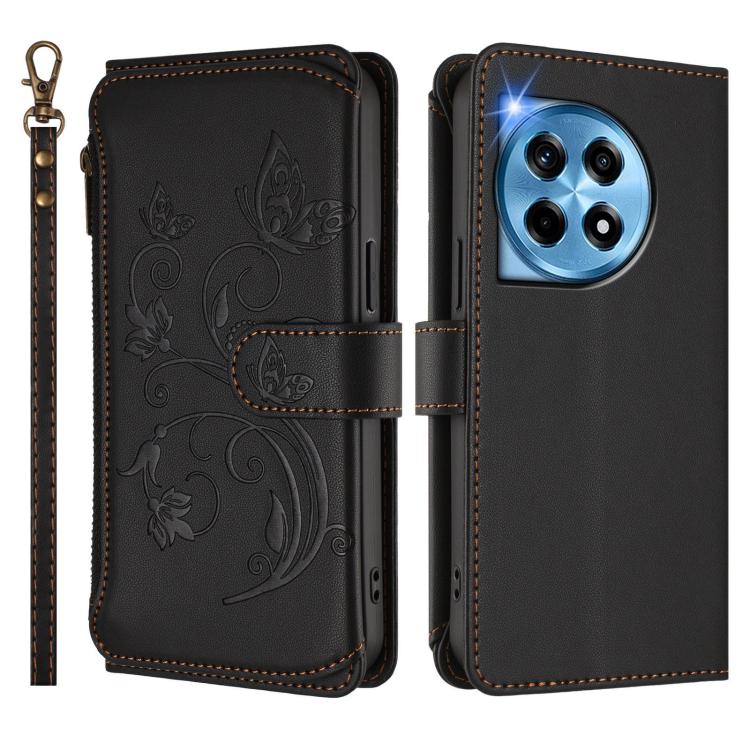 For OnePlus 12 5G Butterfly Love Flower Multi-card Zipper Wallet Leather Phone Case
