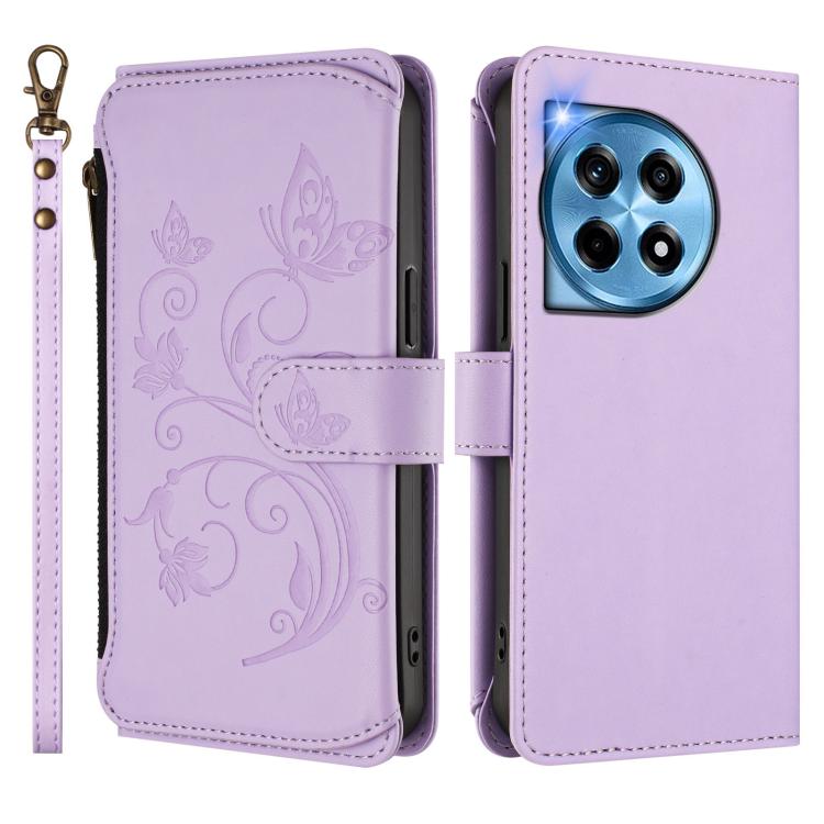 For OnePlus 12 5G Butterfly Love Flower Multi-card Zipper Wallet Leather Phone Case
