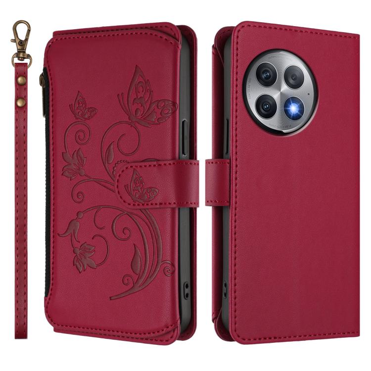For OnePlus Ace 2 Pro 5G Butterfly Love Flower Multi-card Zipper Wallet Leather Phone Case