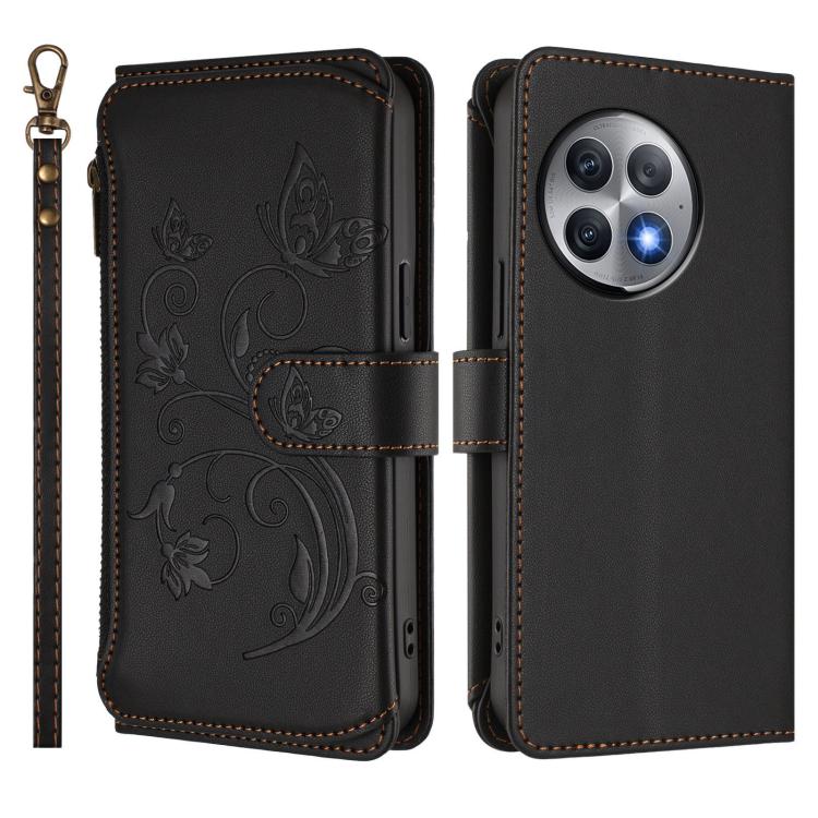 For OnePlus Ace 2 Pro 5G Butterfly Love Flower Multi-card Zipper Wallet Leather Phone Case