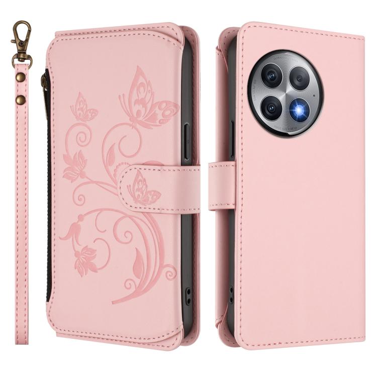 For OnePlus Ace 2 Pro 5G Butterfly Love Flower Multi-card Zipper Wallet Leather Phone Case