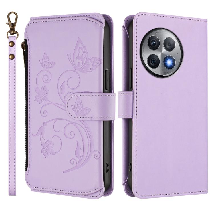 For OnePlus Ace 2 Pro 5G Butterfly Love Flower Multi-card Zipper Wallet Leather Phone Case