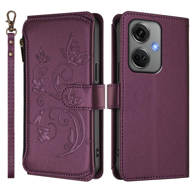For OnePlus Nord CE3 5G India Butterfly Love Flower Multi-card Zipper Wallet Leather Phone Case