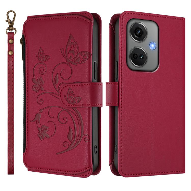 For OnePlus Nord CE3 5G India Butterfly Love Flower Multi-card Zipper Wallet Leather Phone Case