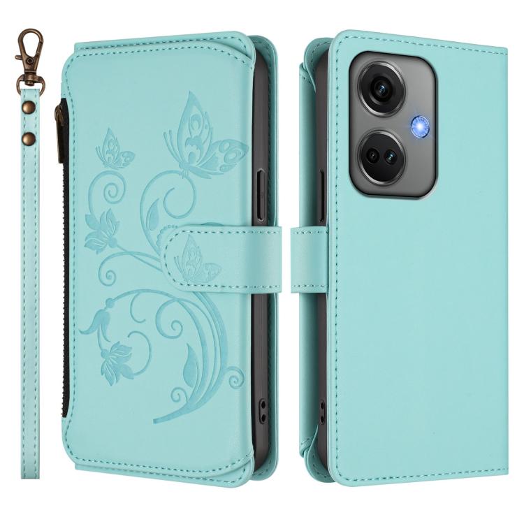 For OnePlus Nord CE3 5G India Butterfly Love Flower Multi-card Zipper Wallet Leather Phone Case