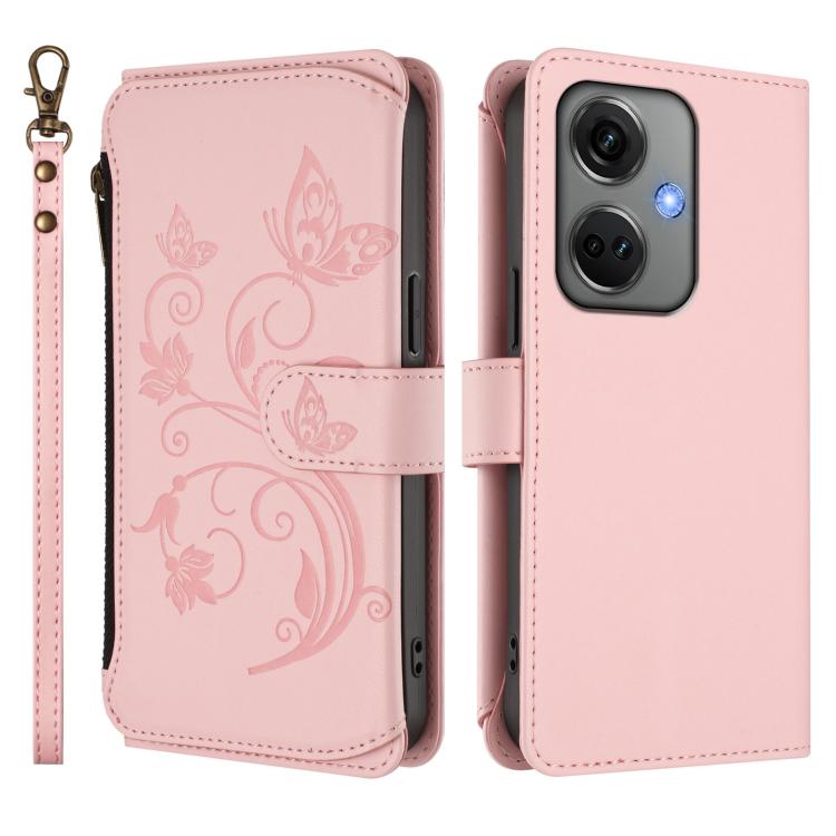 For OnePlus Nord CE3 5G India Butterfly Love Flower Multi-card Zipper Wallet Leather Phone Case