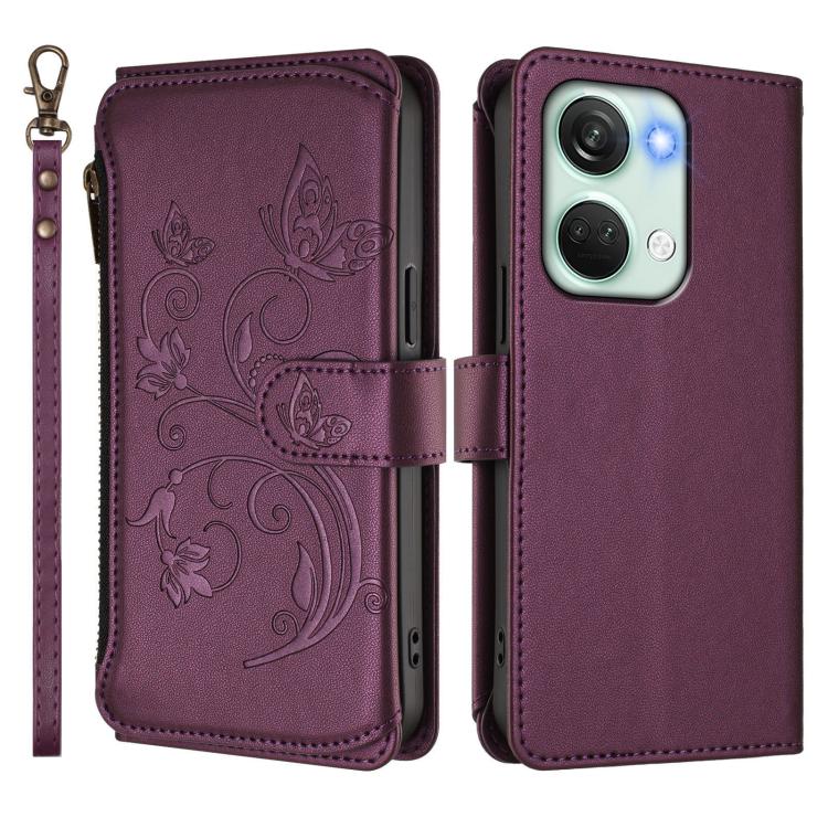 For OnePlus Nord 3 / Ace 2V Butterfly Love Flower Multi-card Zipper Wallet Leather Phone Case