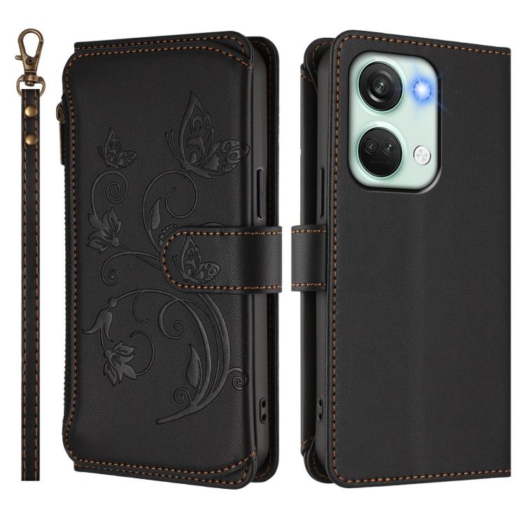 For OnePlus Nord 3 / Ace 2V Butterfly Love Flower Multi-card Zipper Wallet Leather Phone Case