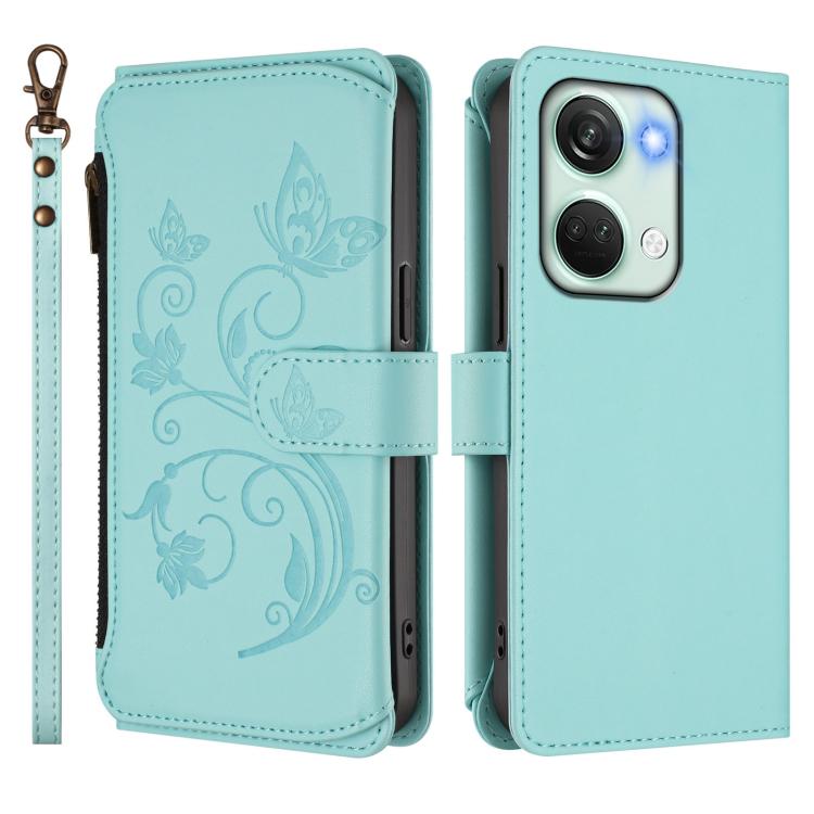 For OnePlus Nord 3 / Ace 2V Butterfly Love Flower Multi-card Zipper Wallet Leather Phone Case