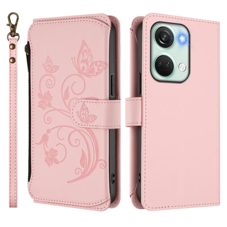 For OnePlus Nord 3 / Ace 2V Butterfly Love Flower Multi-card Zipper Wallet Leather Phone Case