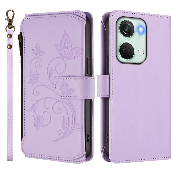 For OnePlus Nord 3 / Ace 2V Butterfly Love Flower Multi-card Zipper Wallet Leather Phone Case