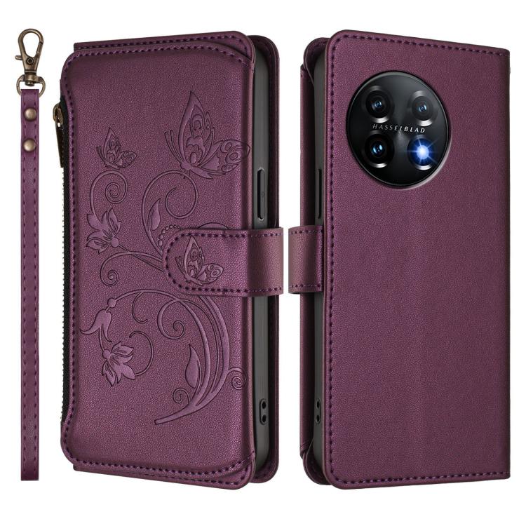 For OnePlus 11 Butterfly Love Flower Multi-card Zipper Wallet Leather Phone Case