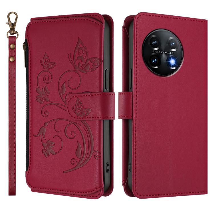 For OnePlus 11 Butterfly Love Flower Multi-card Zipper Wallet Leather Phone Case