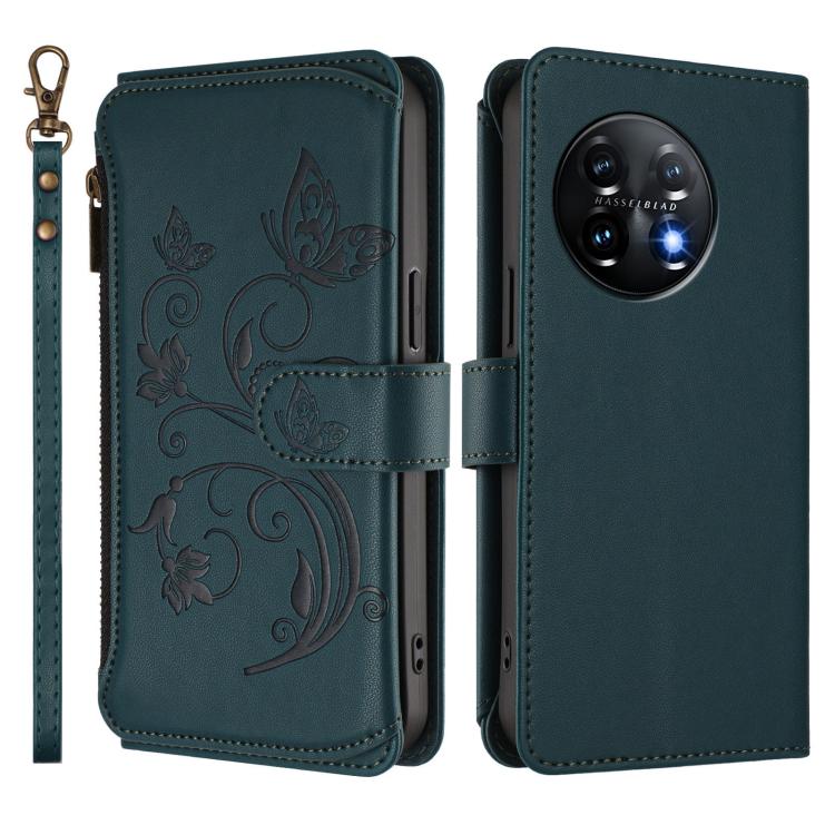 For OnePlus 11 Butterfly Love Flower Multi-card Zipper Wallet Leather Phone Case