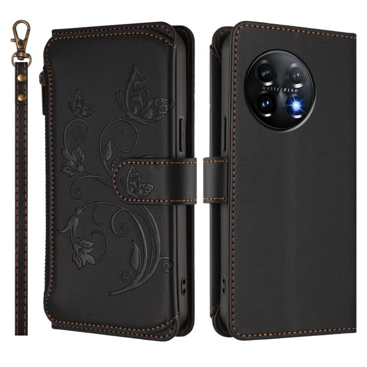 For OnePlus 11 Butterfly Love Flower Multi-card Zipper Wallet Leather Phone Case