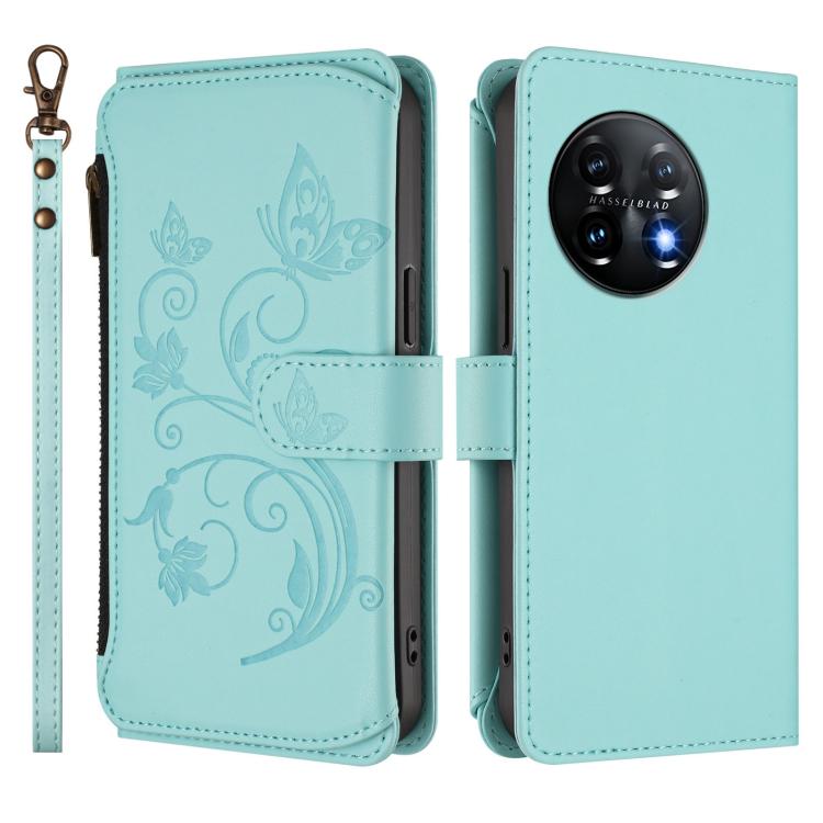 For OnePlus 11 Butterfly Love Flower Multi-card Zipper Wallet Leather Phone Case
