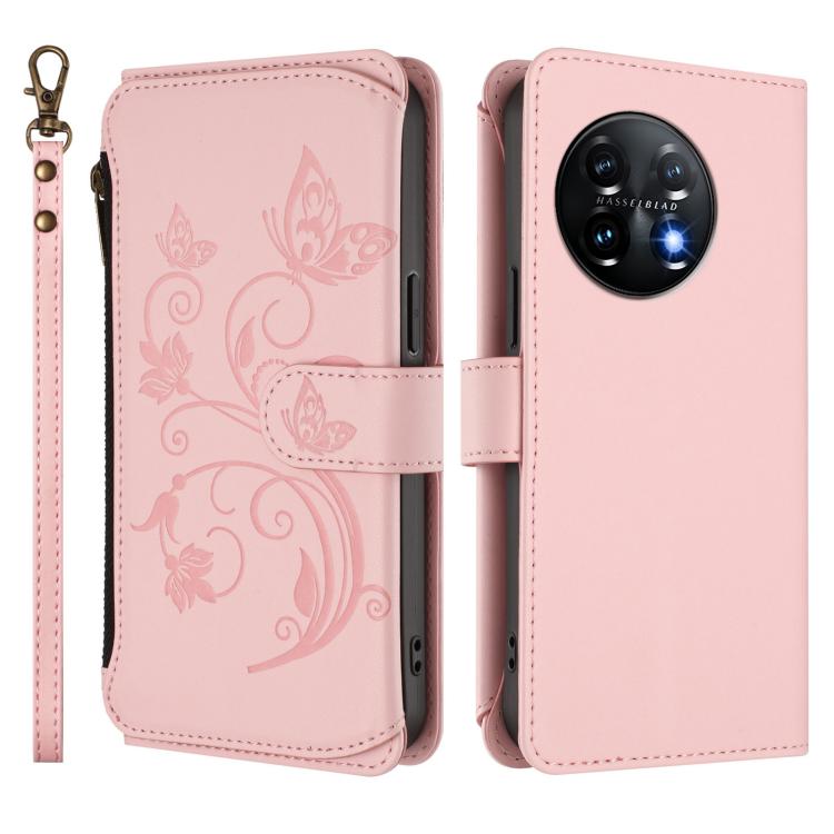 For OnePlus 11 Butterfly Love Flower Multi-card Zipper Wallet Leather Phone Case