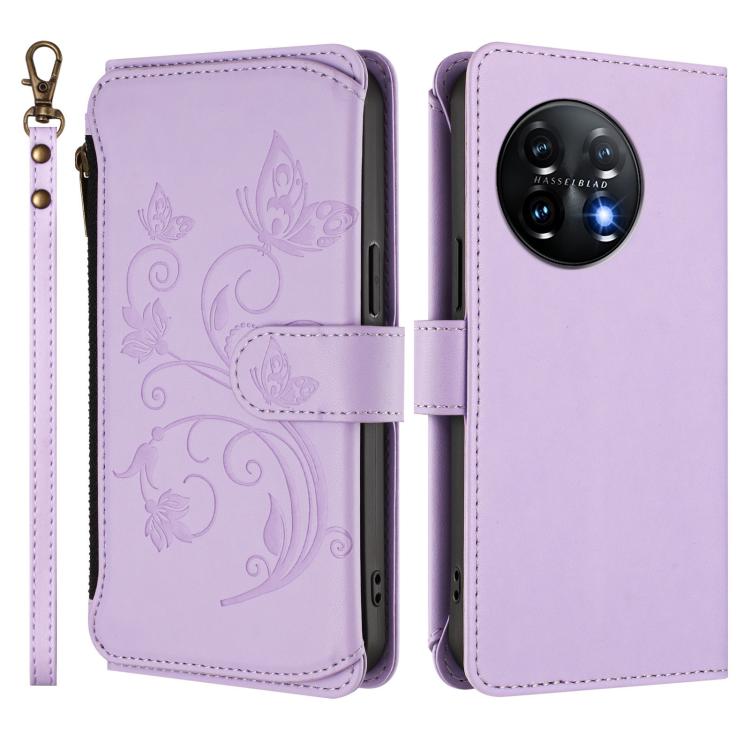 For OnePlus 11 Butterfly Love Flower Multi-card Zipper Wallet Leather Phone Case