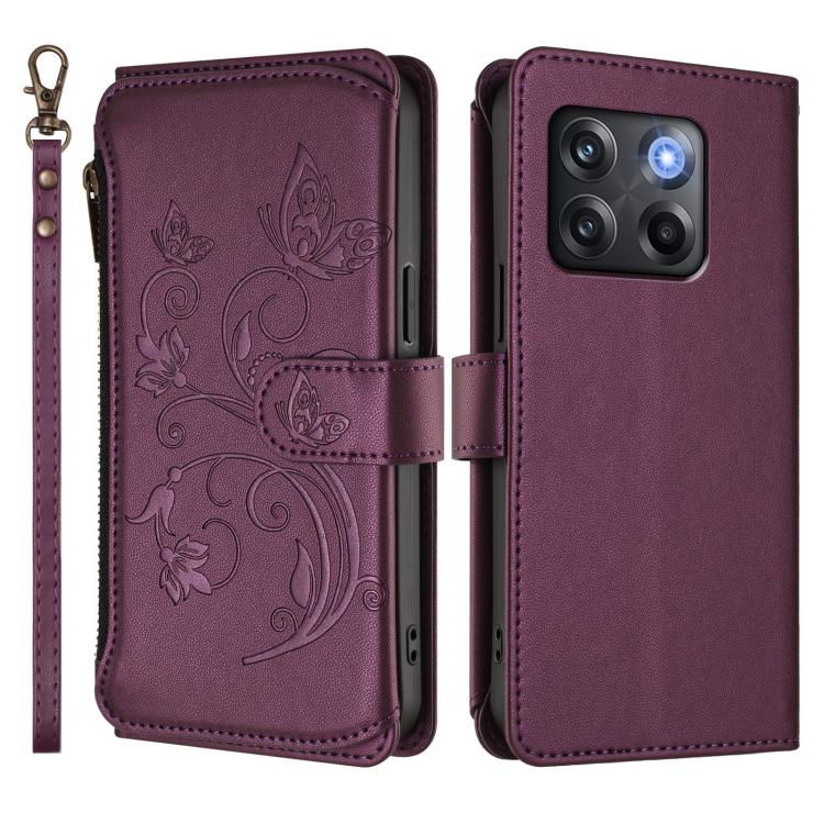 For OnePlus 10T 5G / Ace Pro 5G Butterfly Love Flower Multi-card Zipper Wallet Leather Phone Case