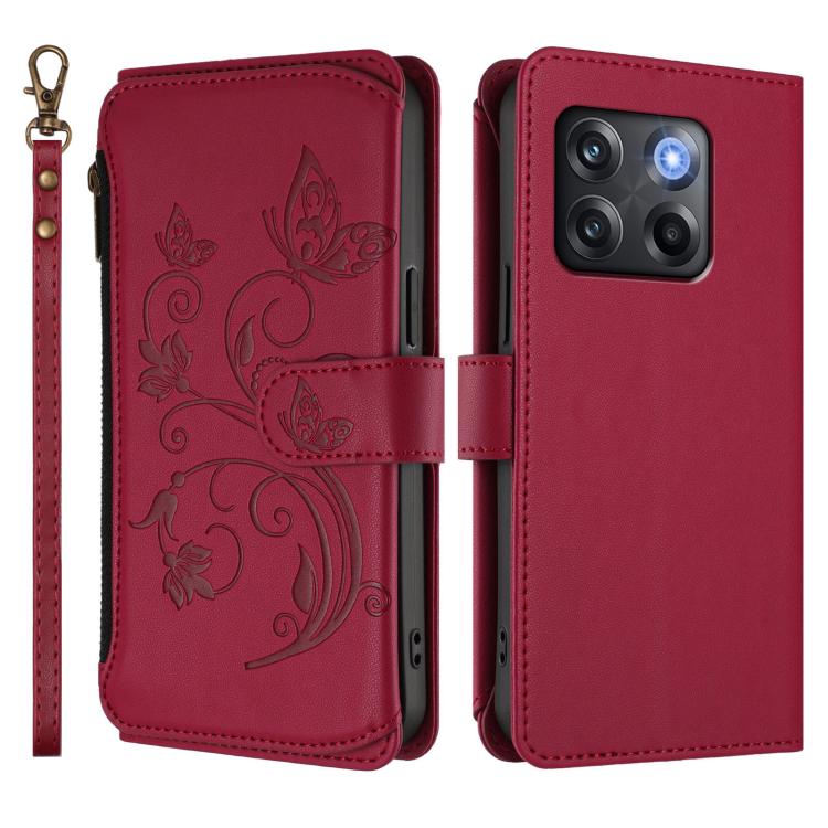 For OnePlus 10T 5G / Ace Pro 5G Butterfly Love Flower Multi-card Zipper Wallet Leather Phone Case
