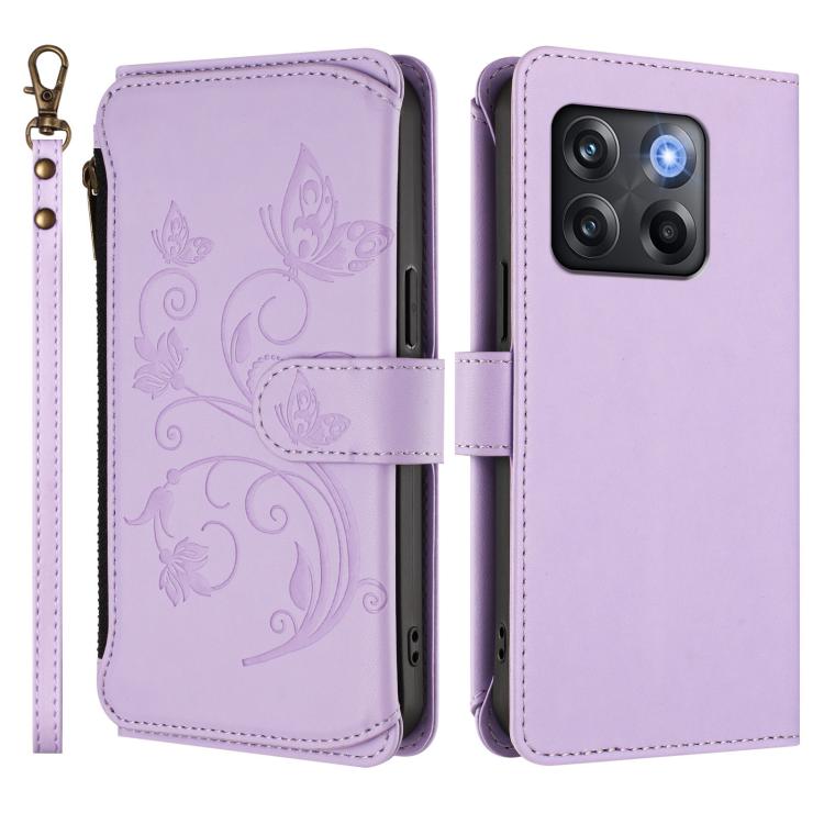 For OnePlus 10T 5G / Ace Pro 5G Butterfly Love Flower Multi-card Zipper Wallet Leather Phone Case