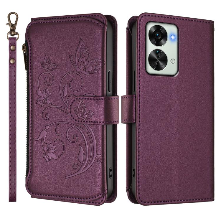 For OnePlus Nord 2T Butterfly Love Flower Multi-card Zipper Wallet Leather Phone Case