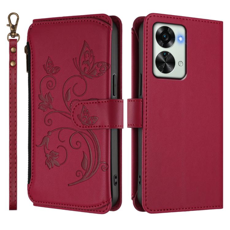 For OnePlus Nord 2T Butterfly Love Flower Multi-card Zipper Wallet Leather Phone Case