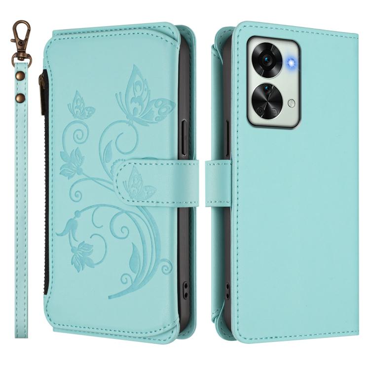 For OnePlus Nord 2T Butterfly Love Flower Multi-card Zipper Wallet Leather Phone Case
