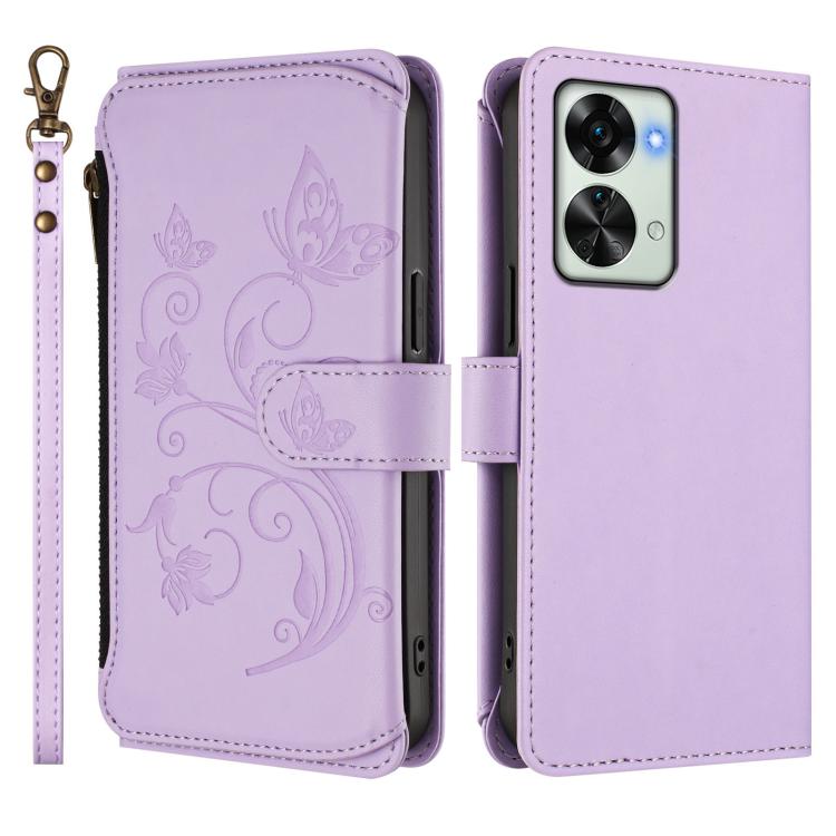For OnePlus Nord 2T Butterfly Love Flower Multi-card Zipper Wallet Leather Phone Case