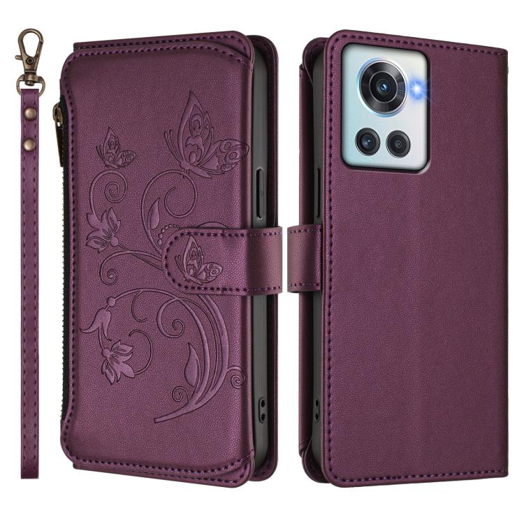For OnePlus 10R / Ace Butterfly Love Flower Multi-card Zipper Wallet Leather Phone Case