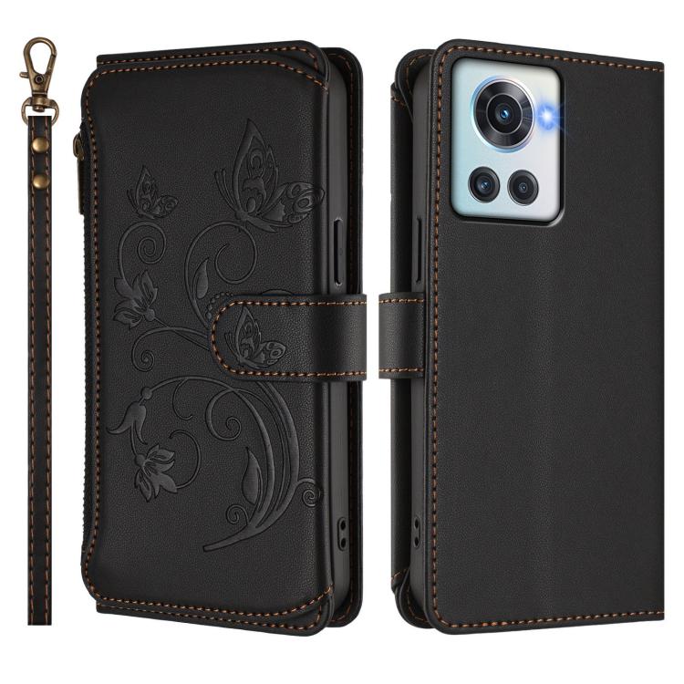 For OnePlus 10R / Ace Butterfly Love Flower Multi-card Zipper Wallet Leather Phone Case