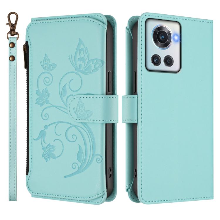 For OnePlus 10R / Ace Butterfly Love Flower Multi-card Zipper Wallet Leather Phone Case