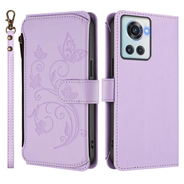 For OnePlus 10R / Ace Butterfly Love Flower Multi-card Zipper Wallet Leather Phone Case