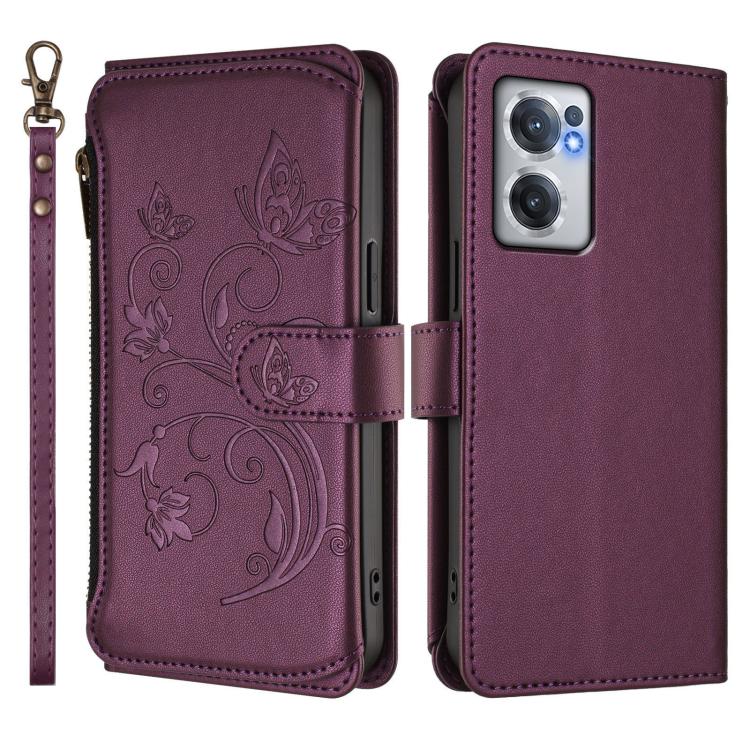 For OnePlus Nord CE2 5G Butterfly Love Flower Multi-card Zipper Wallet Leather Phone Case