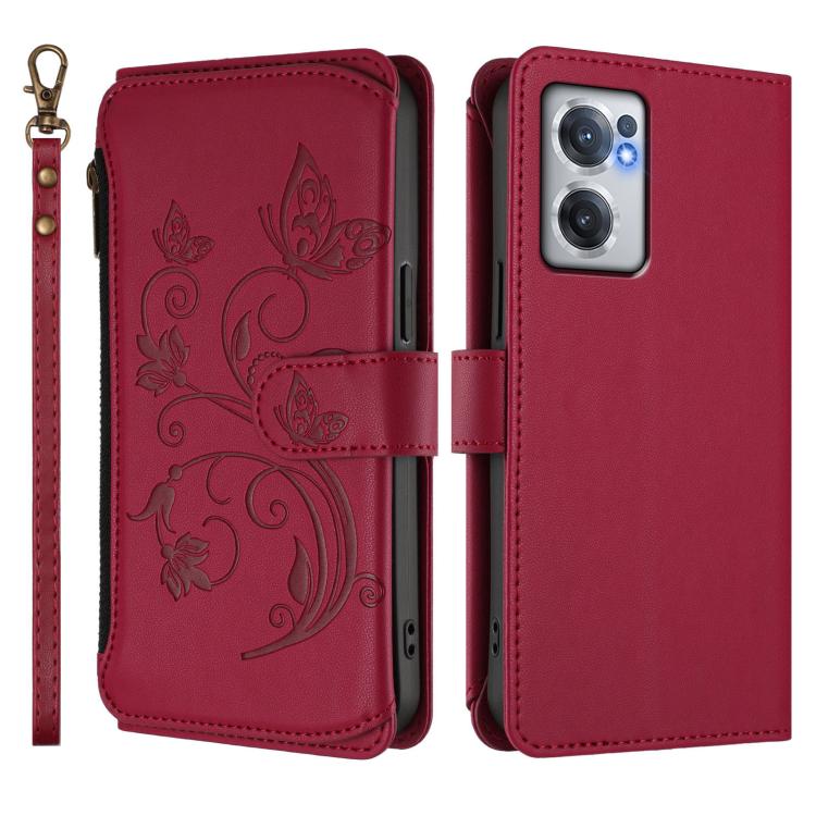 For OnePlus Nord CE2 5G Butterfly Love Flower Multi-card Zipper Wallet Leather Phone Case