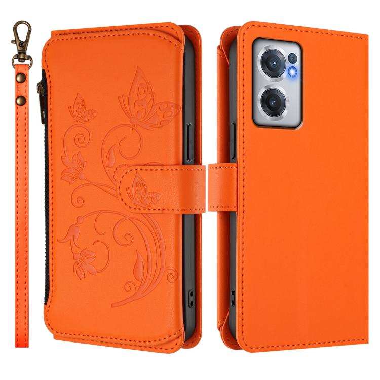 For OnePlus Nord CE2 5G Butterfly Love Flower Multi-card Zipper Wallet Leather Phone Case