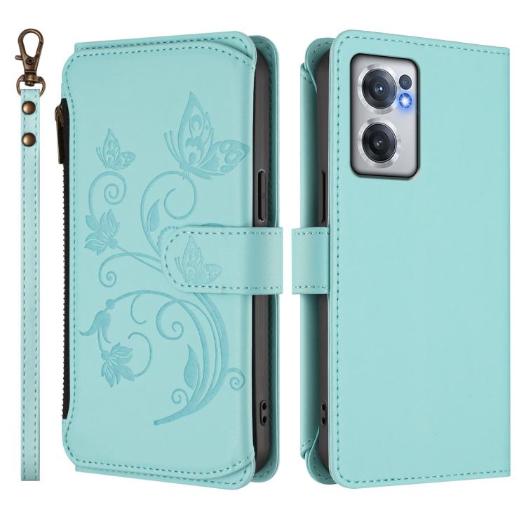 For OnePlus Nord CE2 5G Butterfly Love Flower Multi-card Zipper Wallet Leather Phone Case