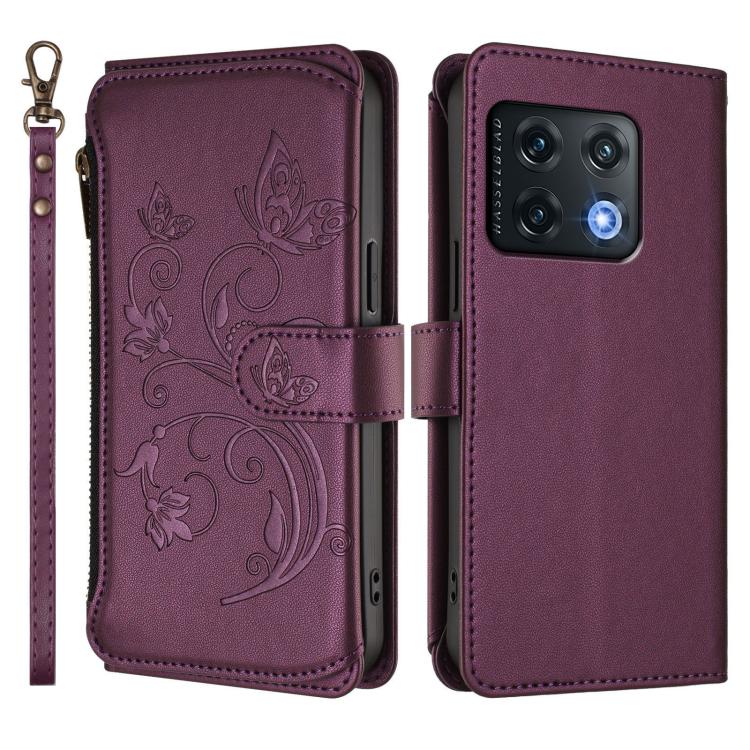 For OnePlus 10 Pro 5G Butterfly Love Flower Multi-card Zipper Wallet Leather Phone Case