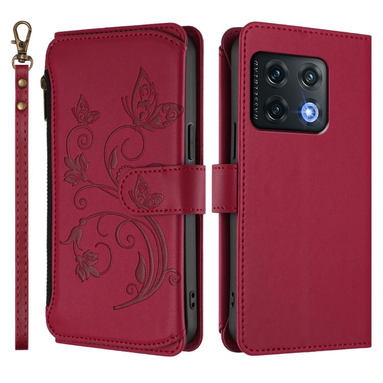 For OnePlus 10 Pro 5G Butterfly Love Flower Multi-card Zipper Wallet Leather Phone Case