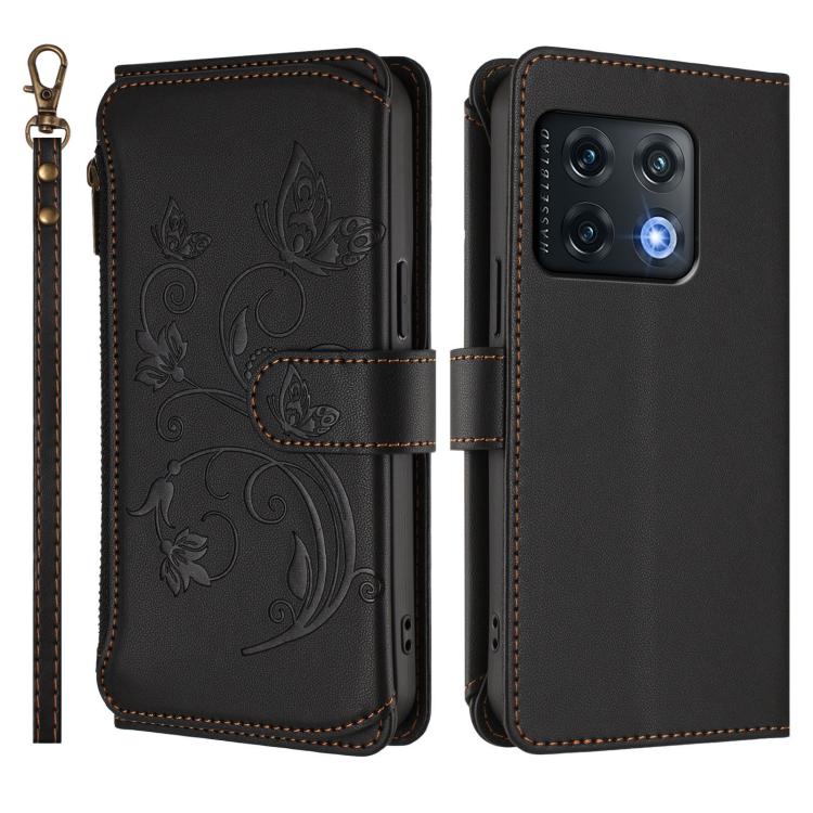 For OnePlus 10 Pro 5G Butterfly Love Flower Multi-card Zipper Wallet Leather Phone Case