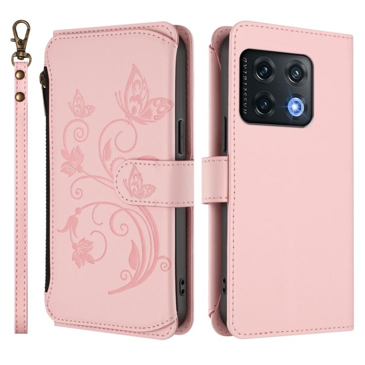 For OnePlus 10 Pro 5G Butterfly Love Flower Multi-card Zipper Wallet Leather Phone Case
