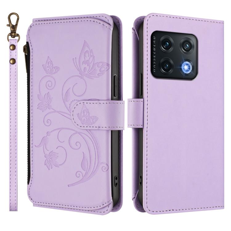 For OnePlus 10 Pro 5G Butterfly Love Flower Multi-card Zipper Wallet Leather Phone Case