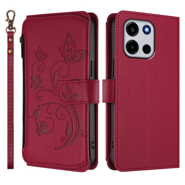 For OnePlus Turbo 6 / 6V 5G Butterfly Love Flower Multi-card Zipper Wallet Leather Phone Case