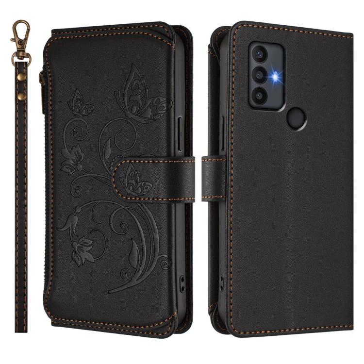 For TCL 30 SE Butterfly Love Flower Multi-card Zipper Wallet Leather Phone Case