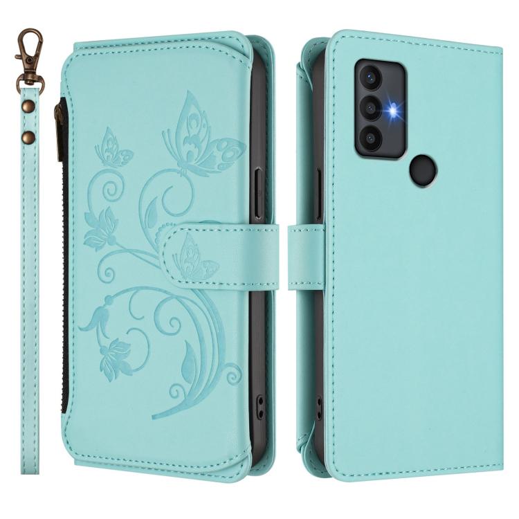 For TCL 30 SE Butterfly Love Flower Multi-card Zipper Wallet Leather Phone Case