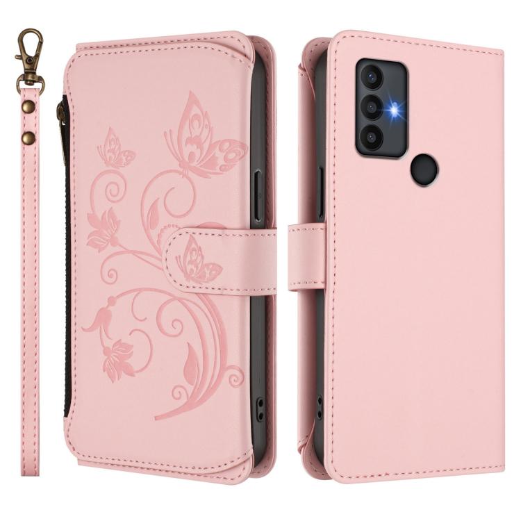 For TCL 30 SE Butterfly Love Flower Multi-card Zipper Wallet Leather Phone Case
