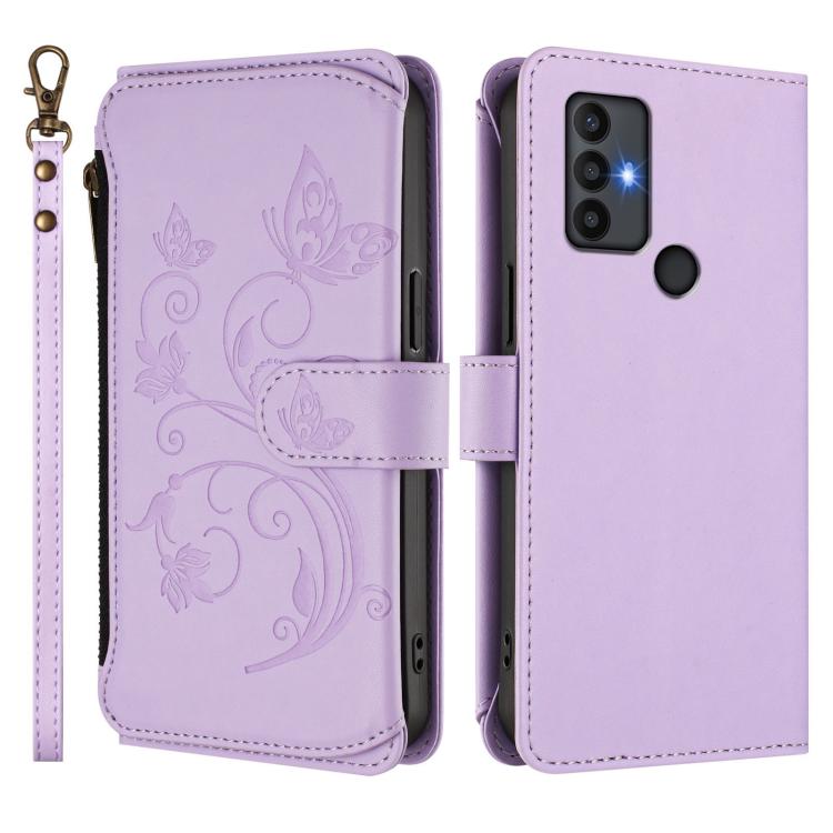 For TCL 30 SE Butterfly Love Flower Multi-card Zipper Wallet Leather Phone Case