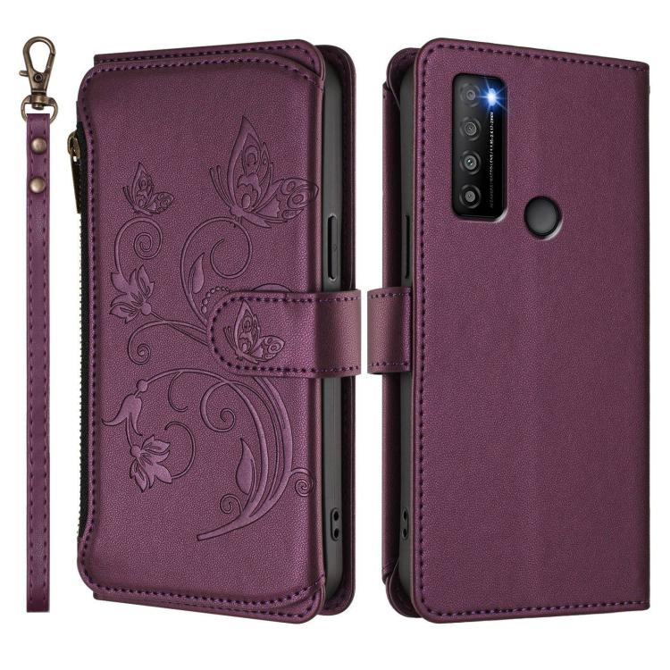 For TCL 30 XL / T701DL Butterfly Love Flower Multi-card Zipper Wallet Leather Phone Case